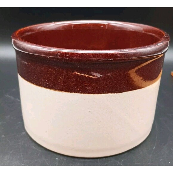 Roseville Stoneware Pottery Crock R.R.P Co. Cream Brown 4-1/4" Tall - Picture 6 of 7